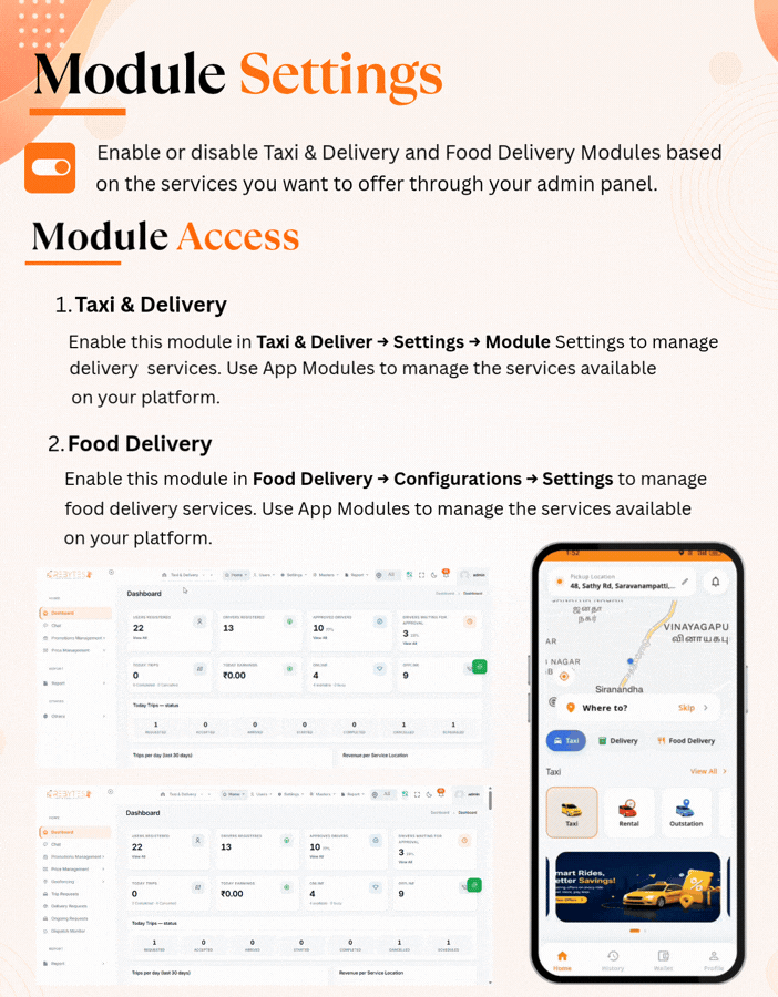 Admin Module Settings – Enable or Disable Services
